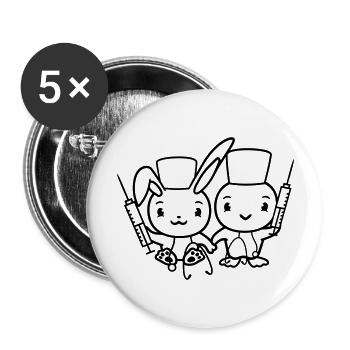Bunny Bird Chick Doctor Seringue Équipe 2 Amis Équipage - Lot de 5 grands badges (56 mm) - blanc - Devant