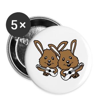 2 Bunnies Friends Team Play Guitar Music Band - Buttons large 2.2''/56 mm (5-pack) - white - Front