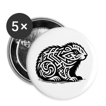 Marmotte tribale - Lot de 5 grands badges (56 mm) - blanc - Devant