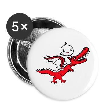 Canard Dragon rugit Assis Chevauchant Créature mythique Monstre - Lot de 5 grands badges (56 mm) - blanc - Devant