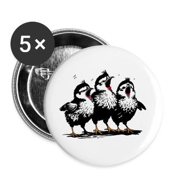 Poussins chantants - Motif animalier amusant avec musique - Lot de 5 grands badges (56 mm) - blanc - Devant