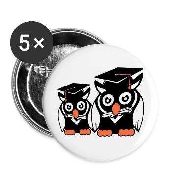 2 Eulen Schulabschluss College Abitur Student Team - Buttons groß 56 mm (5er Pack) - Weiß - Vorne