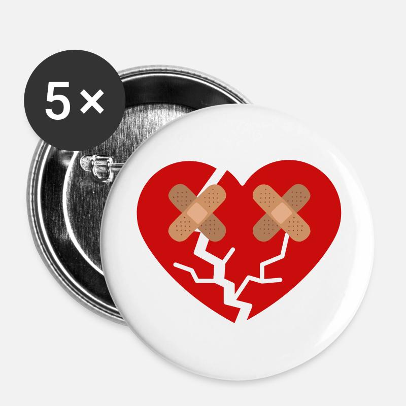 Broken Heart with Band-Aid - Buttons large 2.2''/56 mm (5-pack) - white