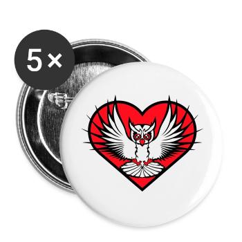 Owl Heart Symbol Shape Bird Love Eagle Owl Flying Cool - Buttons large 2.2''/56 mm (5-pack) - white - Front