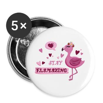 Cute flamingo with saying - Stay flamazing - Buttons large 2.2''/56 mm (5-pack) - white - Front