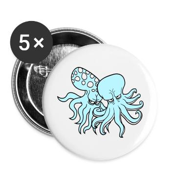 2 Méchant Poulpe Pieuvre Calmar Céphalopode Équipe - Lot de 5 grands badges (56 mm) - blanc - Devant