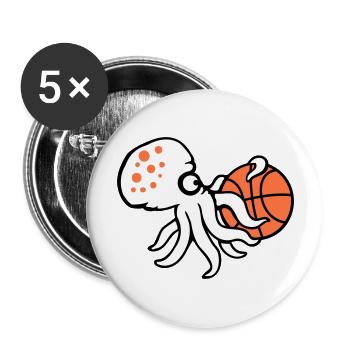 Oktopus Basketball spielen Ball halten Sport Hobby - Buttons groß 56 mm (5er Pack) - Weiß - Vorne