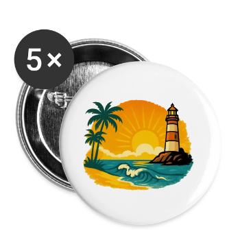 Sunset with lighthouse on tropical beach - Buttons large 2.2''/56 mm (5-pack) - white - Front