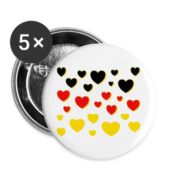 Deutschland Fahne Herzen - Buttons groß 56 mm (5er Pack) - Weiß - Vorne