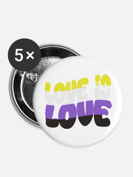 Love is Love – Nonbinary & Proud - Buttons groß 56 mm (5er Pack) - Weiß