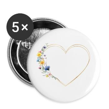 Coeur et fleurs sauvages personnalisables - Lot de 5 grands badges (56 mm) - blanc - Devant