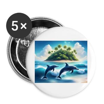 Tanz der Delfine – Tropische Inselträume - Buttons groß 56 mm (5er Pack) - Weiß - Vorne