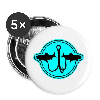 Angeln Symbol Angelhaken - Buttons groß 56 mm (5er Pack) - Weiß - Vorne