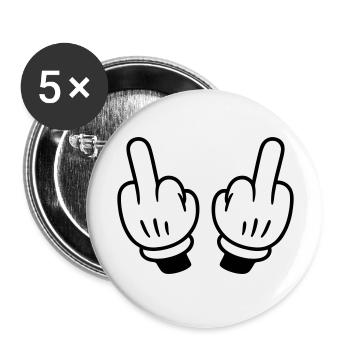 Mittelfinger Hand Comic - Buttons groß 56 mm (5er Pack) - Weiß - Vorne