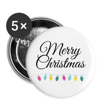 Merry Christmas mit Lichterkette - Buttons groß 56 mm (5er Pack) - Weiß - Vorne