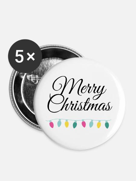 Merry Christmas mit Lichterkette - Buttons groß 56 mm (5er Pack) - Weiß