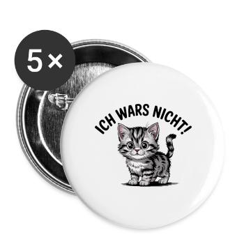 Süße Katze Ich war's nicht – Lustiges Comic-Tier - Buttons groß 56 mm (5er Pack) - Weiß - Vorne