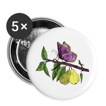 Papillon - Lot de 5 grands badges (56 mm) - blanc - Devant