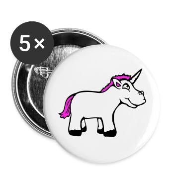 Einhorn Pink Lustig Lächeln Grinsen Cartoon Comic - Buttons groß 56 mm (5er Pack) - Weiß - Vorne