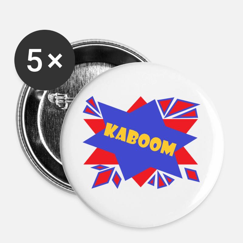 Komischer Kaboom - Buttons groß 56 mm (5er Pack) - Weiß