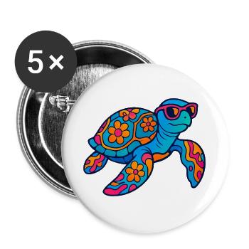 Colorful flower animal turtle with sunglasses - Buttons large 2.2''/56 mm (5-pack) - white - Front