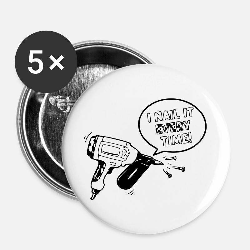 Humorous toy design with nail tool - Buttons large 2.2''/56 mm (5-pack) - white