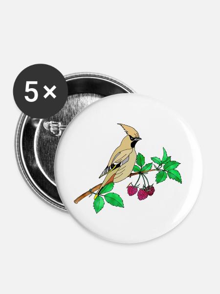 Bunter Vogel - Buttons groß 56 mm (5er Pack) - Weiß
