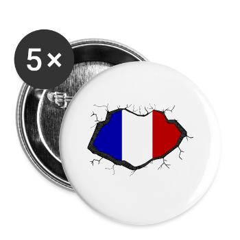 drapeau de la France - Lot de 5 grands badges (56 mm) - blanc - Devant