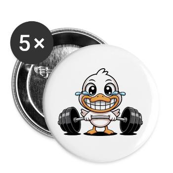 Canard fort avec haltère Fitness Workout Cartoon - Lot de 5 grands badges (56 mm) - blanc - Devant