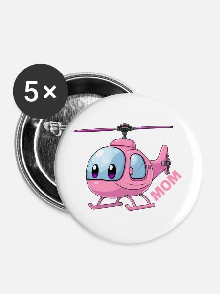 Helikopter Mutter - Buttons groß 56 mm (5er Pack) - Weiß