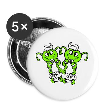 2 chenilles bébé hochet couche tétine enfant né - Lot de 5 grands badges (56 mm) - blanc - Devant