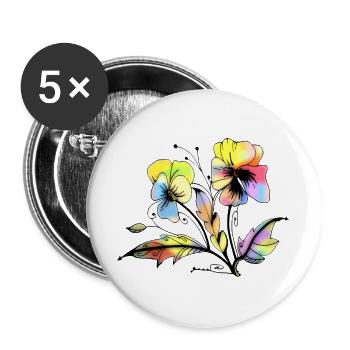 Fleur - Lot de 5 grands badges (56 mm) - blanc - Devant