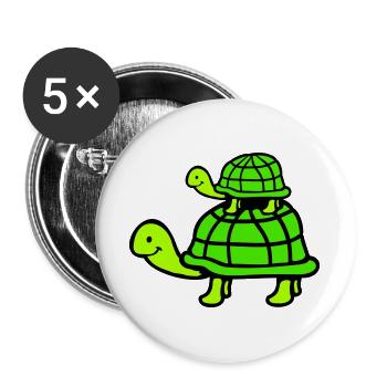 2 Turtles Piggyback Mom Dad Kid Riding Cute - Buttons large 2.2''/56 mm (5-pack) - white - Front