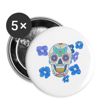 Mexikanischer  Zuckerschaedel  - Buttons groß 56 mm (5er Pack) - Weiß - Vorne