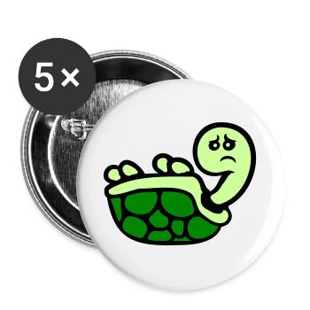 Tortue renversée sur le dos, triste - Lot de 5 grands badges (56 mm) - blanc - Devant