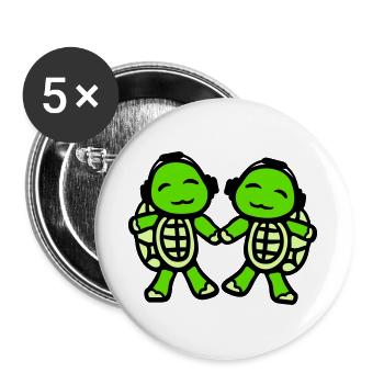 2 Schildkröten Hände halten Paar Liebe Kopfhörer - Buttons groß 56 mm (5er Pack) - Weiß - Vorne