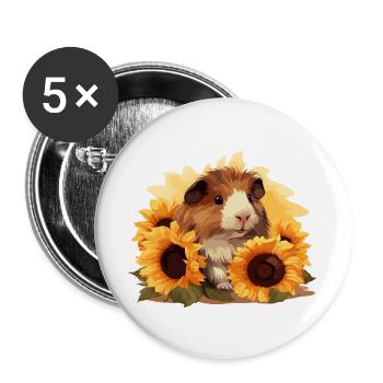 playful guinea pig motif with sunflowers - Buttons large 2.2''/56 mm (5-pack) - white - Front