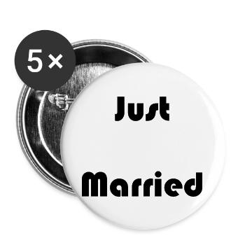 GERADE VERHEIRATET. Junggesellinnenabschied. VALENTINSTAG. PAAR - Buttons groß 56 mm (5er Pack) - Weiß - Vorne