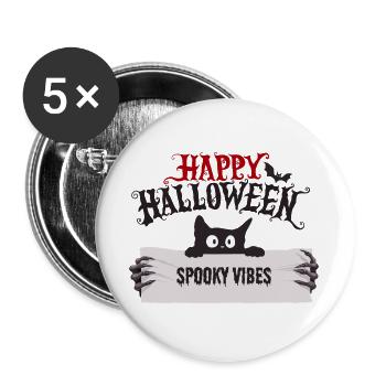 Katze - Happy Halloween - Buttons groß 56 mm (5er Pack) - Weiß - Vorne