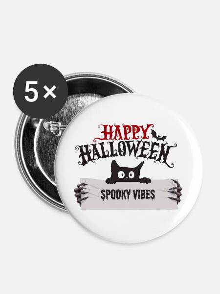 Katze - Happy Halloween - Buttons groß 56 mm (5er Pack) - Weiß
