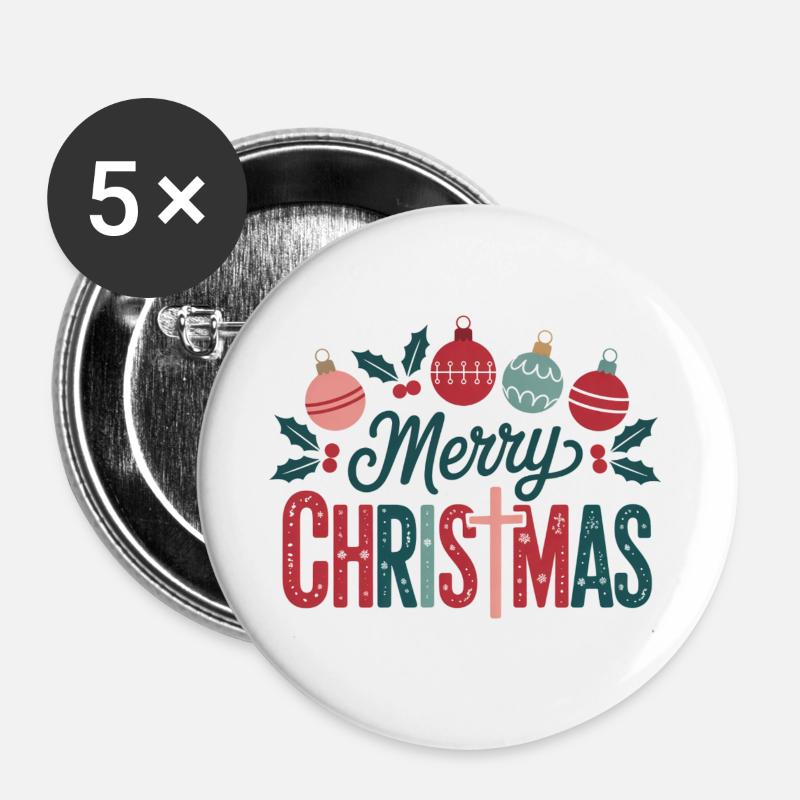 Merry Christmas Ornament Graphics - Buttons large 2.2''/56 mm (5-pack) - white