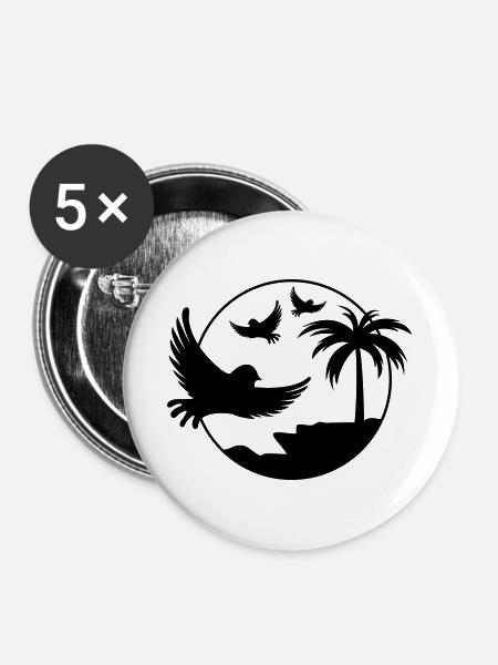 Paradise Insel Birds - Buttons groß 56 mm (5er Pack) - Weiß