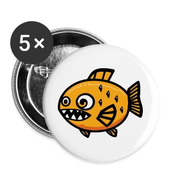 Piranha Fisch Halloween Comic Lustig - Buttons groß 56 mm (5er Pack) - Weiß - Vorne