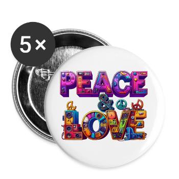 Peace & Love - Buttons groß 56 mm (5er Pack) - Weiß - Vorne