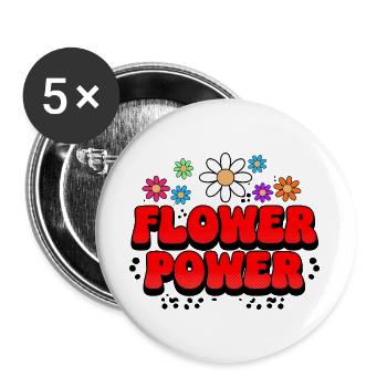 Flower Power Retro Pop - Buttons groß 56 mm (5er Pack) - Weiß - Vorne