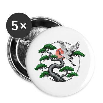 Cranes & Twisted Pine Tree - Buttons large 2.2''/56 mm (5-pack) - white - Front