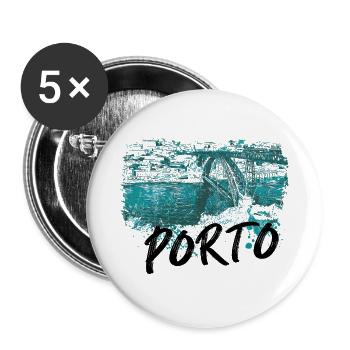 D. Luis Porto Bridge, illustration in blue, Douro - Buttons large 2.2''/56 mm (5-pack) - white - Front