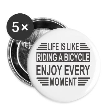 Leben ist wie Radfahren - Buttons groß 56 mm (5er Pack) - Weiß - Vorne