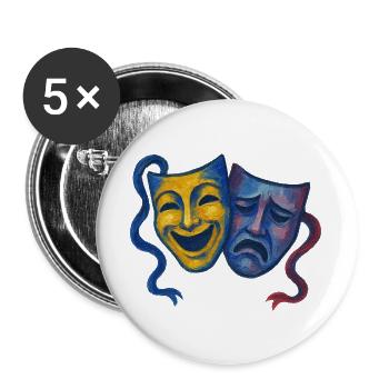 Theater maskiert Freude und Trauer - Buttons groß 56 mm (5er Pack) - Weiß - Vorne