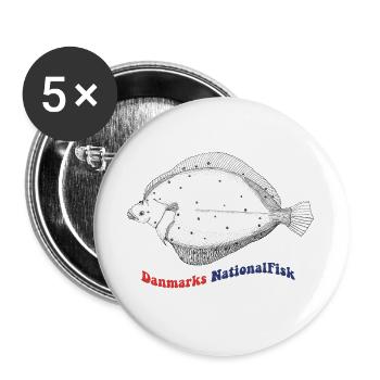 Dänemarks nationale Fisch-Rüben-Spaette - Buttons groß 56 mm (5er Pack) - Weiß - Vorne